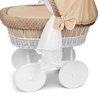 Lullaby Lane White Wicker Moses Basket With Stand And Canopy Wheels For Easy Mobility And Cozy Newborn Sleep