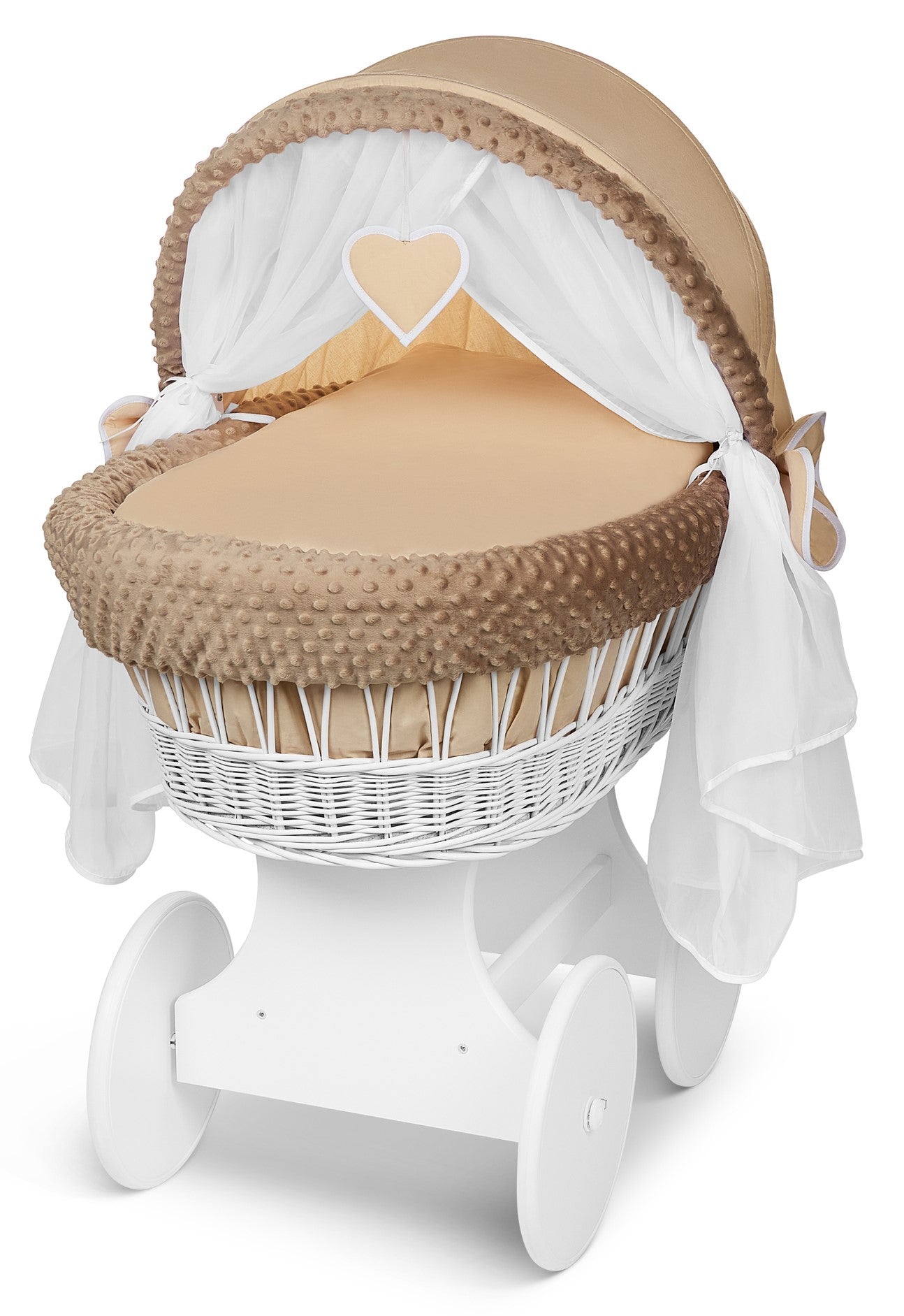 Lullaby Lane White Wicker Moses Basket With Stand And Canopy Wheels For Easy Mobility And Cozy Newborn Sleep