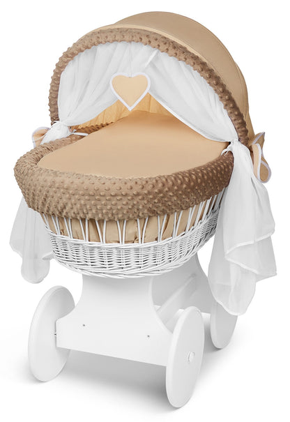 Lullaby Lane White Wicker Moses Basket With Stand And Canopy Wheels For Easy Mobility And Cozy Newborn Sleep