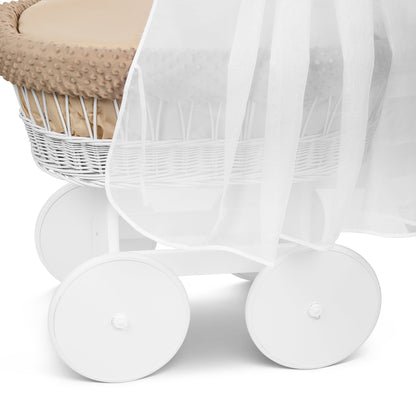 Lullaby Lane White Wicker Moses Basket With Stand And Canopy Wheels For Easy Mobility And Cozy Newborn Sleep