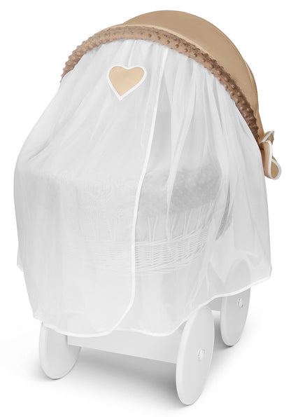 Lullaby Lane White Wicker Moses Basket With Stand And Canopy Wheels For Easy Mobility And Cozy Newborn Sleep