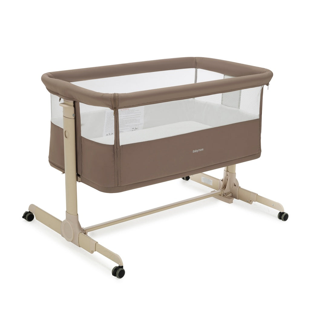 Babymore Neera Bedside Crib Mocha - Close To Baby With 2 In 1 Design For Easy Nighttime Feeds