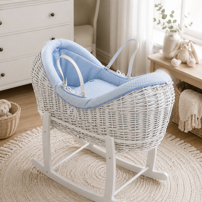 NurtureNest Wicker Deluxe Pod Baby Moses Basket With Stand - Cozy Traditional Wicker Bed For Newborn Safety