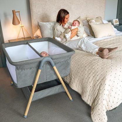 Puggle Dreamy Twin Bedside Crib - Safe Co-Sleeping For Twin Newborns Keeps Both Babies Close By Your Side