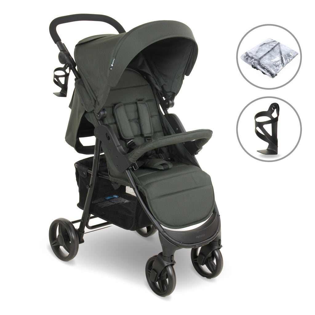 MB30 Plus Pushchair Forest Green - Lightweight Easy To Push With Large Shopping Basket