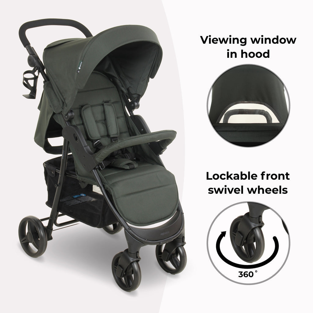 MB30 Plus Pushchair Forest Green - Lightweight Easy To Push With Large Shopping Basket