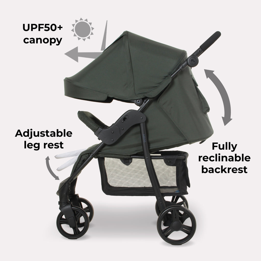 MB30 Plus Pushchair Forest Green - Lightweight Easy To Push With Large Shopping Basket