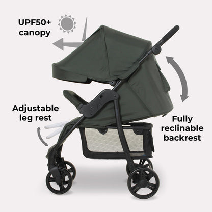 MB30 Plus Pushchair Forest Green - Lightweight Easy To Push With Large Shopping Basket