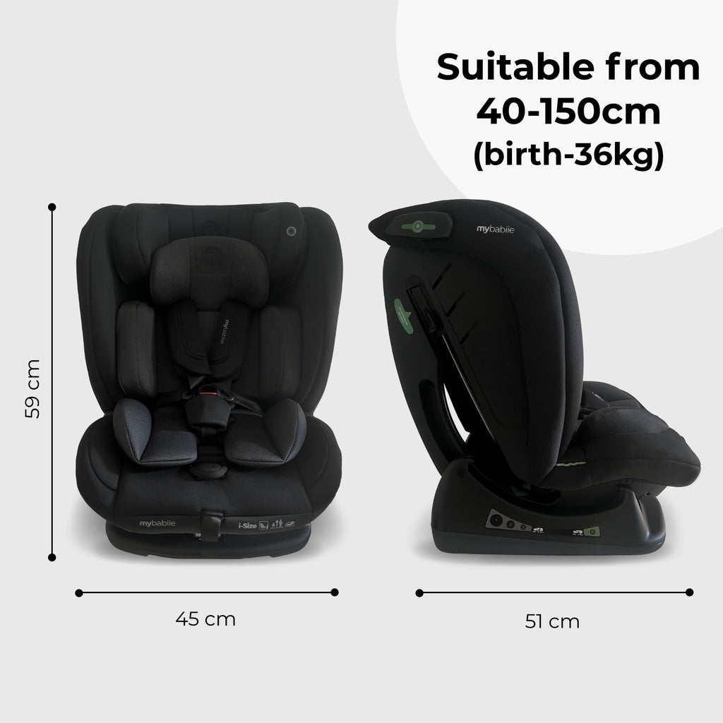 My Babiie MBCS100 2-In-1 Convertible R129 Car Seat Black - Grows With Your Child From Birth To 12 Years