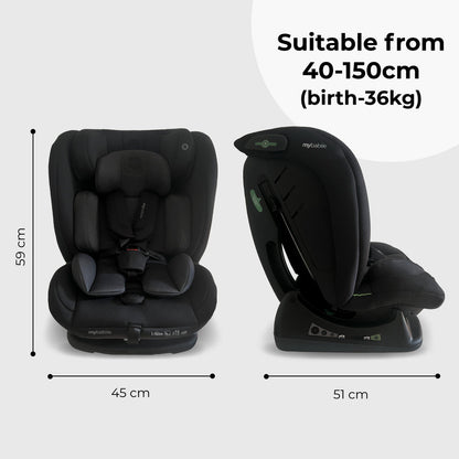 My Babiie MBCS100 2-In-1 Convertible R129 Car Seat Black - Grows With Your Child From Birth To 12 Years