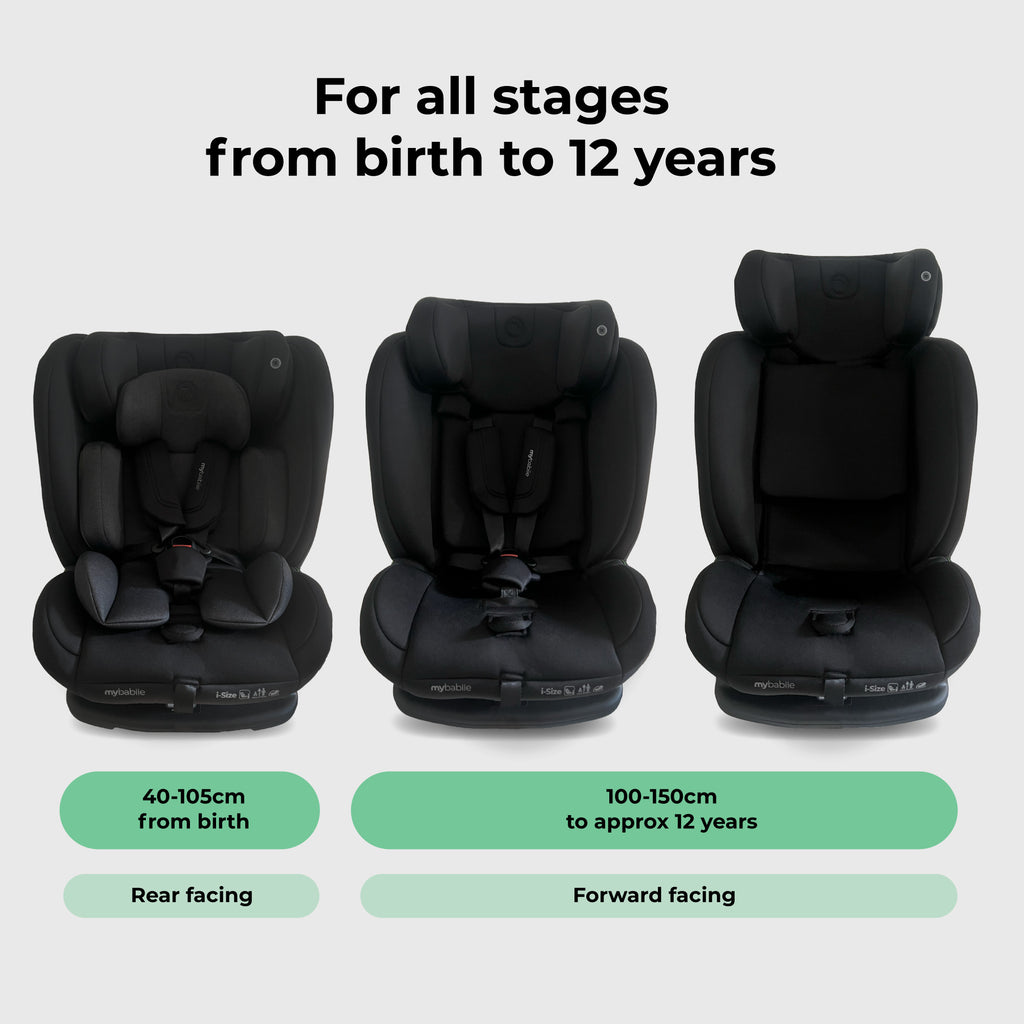 My Babiie MBCS100 2-In-1 Convertible R129 Car Seat Black - Grows With Your Child From Birth To 12 Years