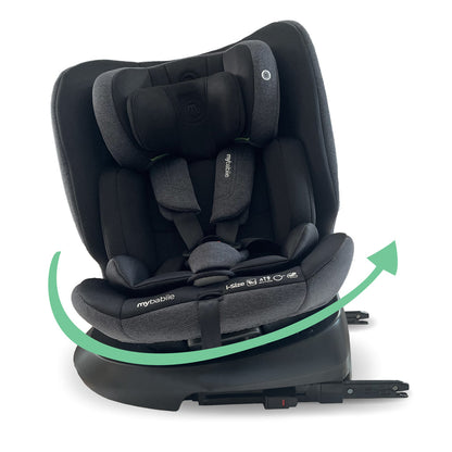 My Babiie MBCS200 Spin R129 Car Seat With Top Tether In Black - 360 Rotation For Easy Access From Birth To 12 Years