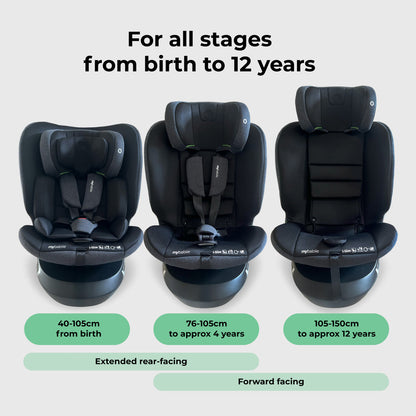 My Babiie MBCS200 Spin R129 Car Seat With Top Tether In Black - 360 Rotation For Easy Access From Birth To 12 Years