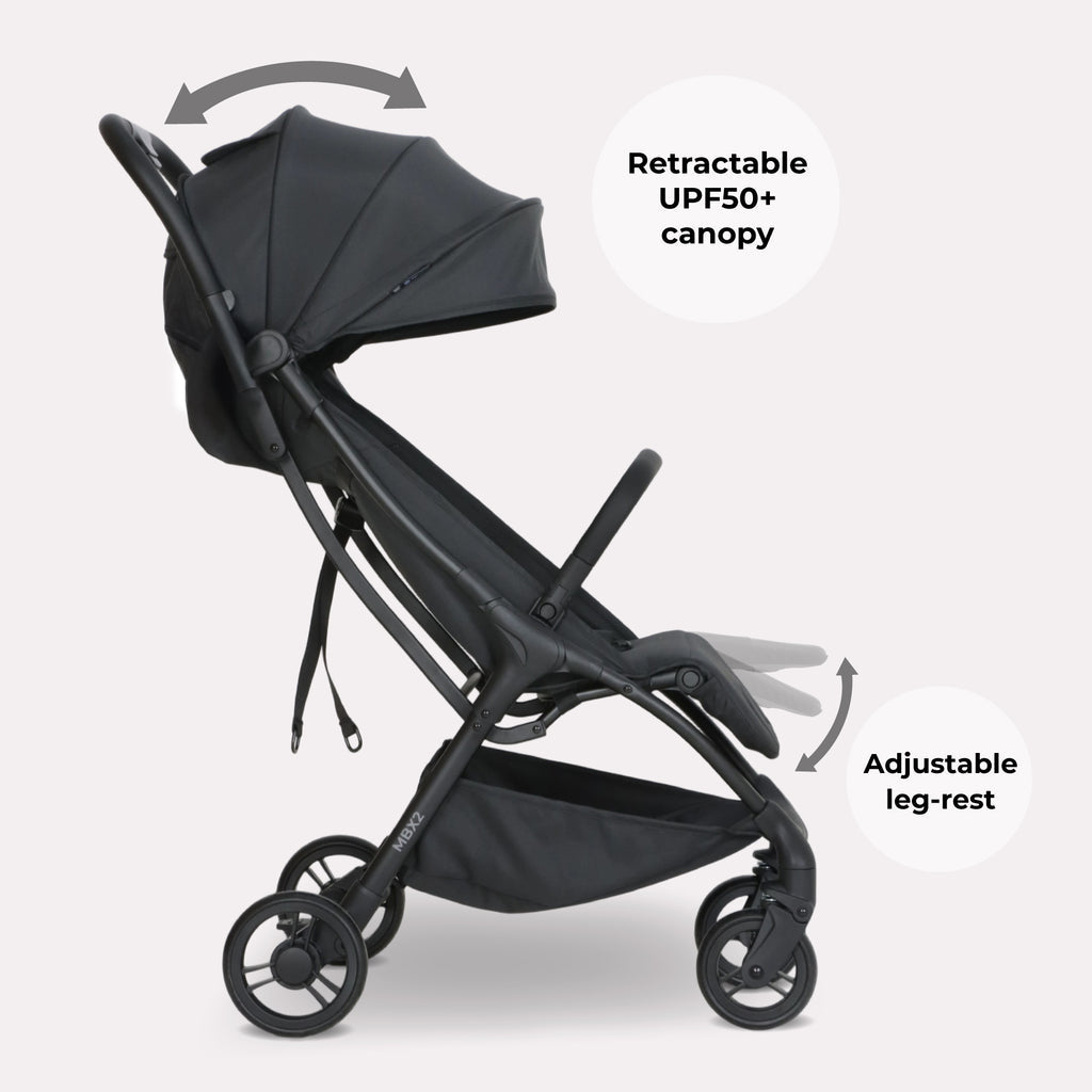 My Babiie MBX2 Compact Stroller - Ultra Lightweight One-Hand Fold With Lie-Flat Seat For All Day Comfort
