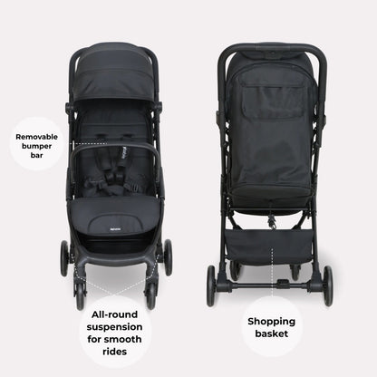 My Babiie MBX2 Compact Stroller - Ultra Lightweight One-Hand Fold With Lie-Flat Seat For All Day Comfort