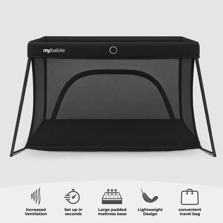 My Babiie MBTC2 Air-Light 2-in-1 Travel Cot Black - Lightweight Portable Sleep and Play Solution