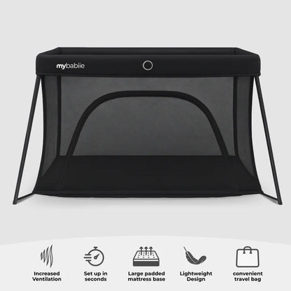 My Babiie MBTC2 Air-Light 2-in-1 Travel Cot Black - Lightweight Portable Sleep and Play Solution