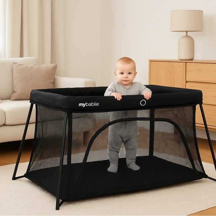My Babiie MBTC2 Air-Light 2-in-1 Travel Cot Black - Lightweight Portable Sleep and Play Solution