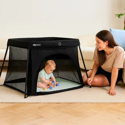 My Babiie MBTC2 Air-Light 2-in-1 Travel Cot Black - Lightweight Portable Sleep and Play Solution