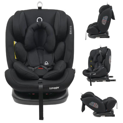 Puggle Lockton 360 Degree Rotation Luxe Group 0 1 2 3 Car Seat Storm Black - Easy ISOFIX Or Seat Belt Installation
