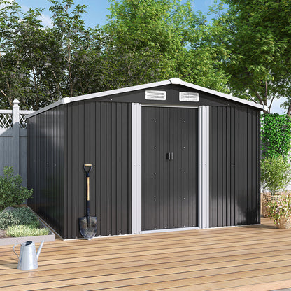 10x8ft Metal Garden Storage Shed With Gable Roof