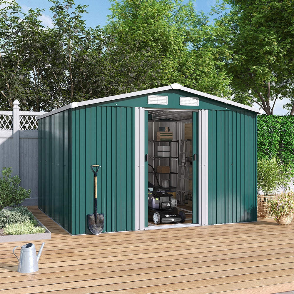 8x8ft Metal Garden Storage Shed With Gable Roof