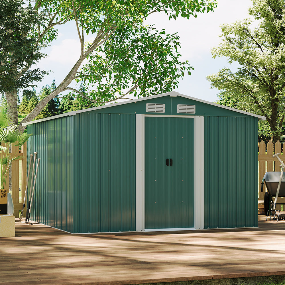 8x8ft Metal Garden Storage Shed With Gable Roof