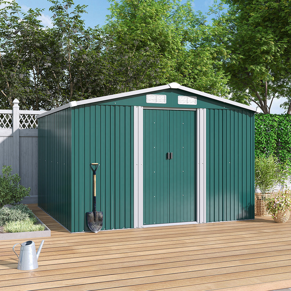 8x8ft Metal Garden Storage Shed With Gable Roof