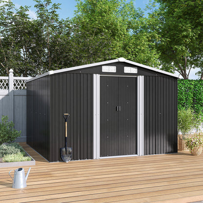 8x8ft Metal Garden Storage Shed With Gable Roof