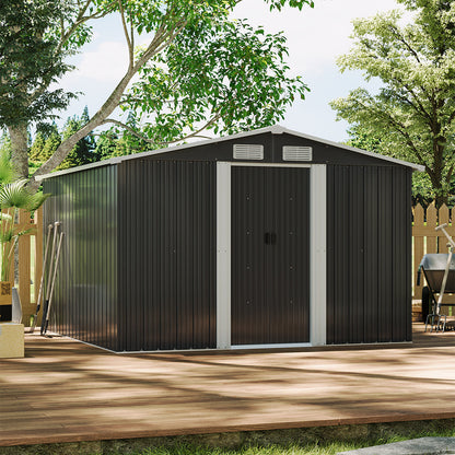 8x8ft Metal Garden Storage Shed With Gable Roof