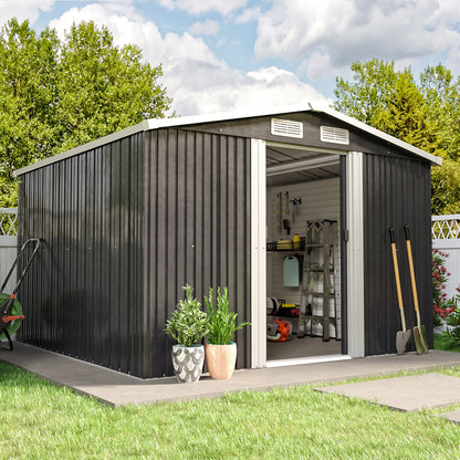 6x8ft Metal Garden Storage Shed With Gable Roof