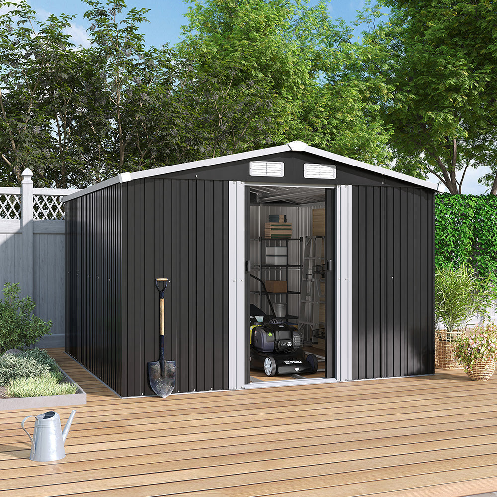 8x8ft Metal Garden Storage Shed With Gable Roof