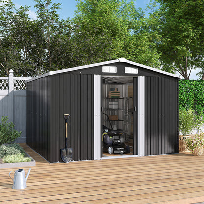 8x8ft Metal Garden Storage Shed With Gable Roof