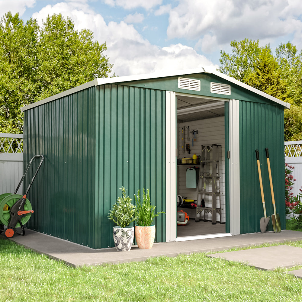 6x8ft Metal Garden Storage Shed With Gable Roof
