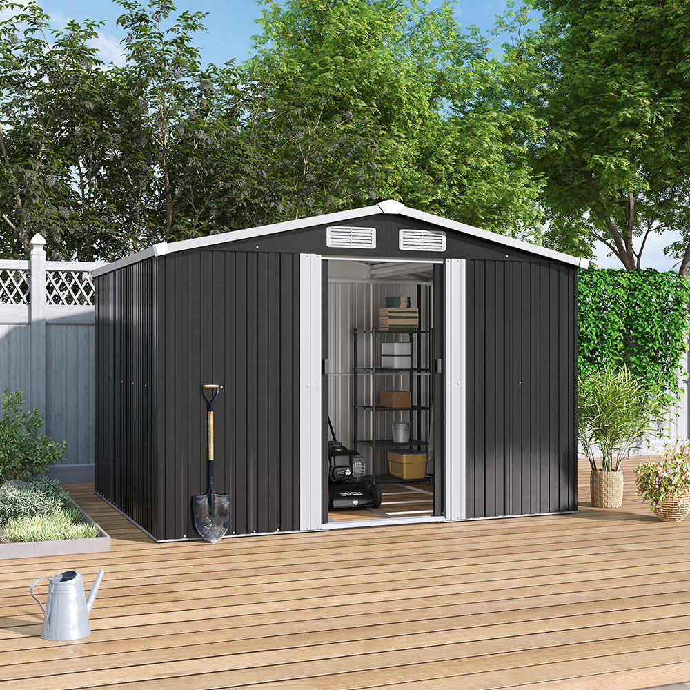 6x8ft Metal Garden Storage Shed With Gable Roof