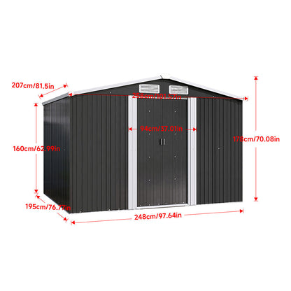 6x8ft Metal Garden Storage Shed With Gable Roof