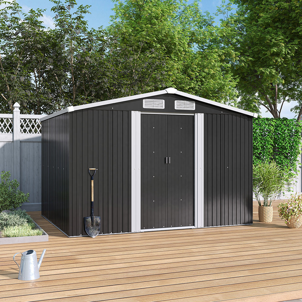 6x8ft Metal Garden Storage Shed With Gable Roof