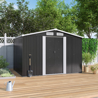 6x8ft Metal Garden Storage Shed With Gable Roof