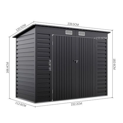 8x4ft Galvanized Steel Tool Storage Shed with Dual Doors