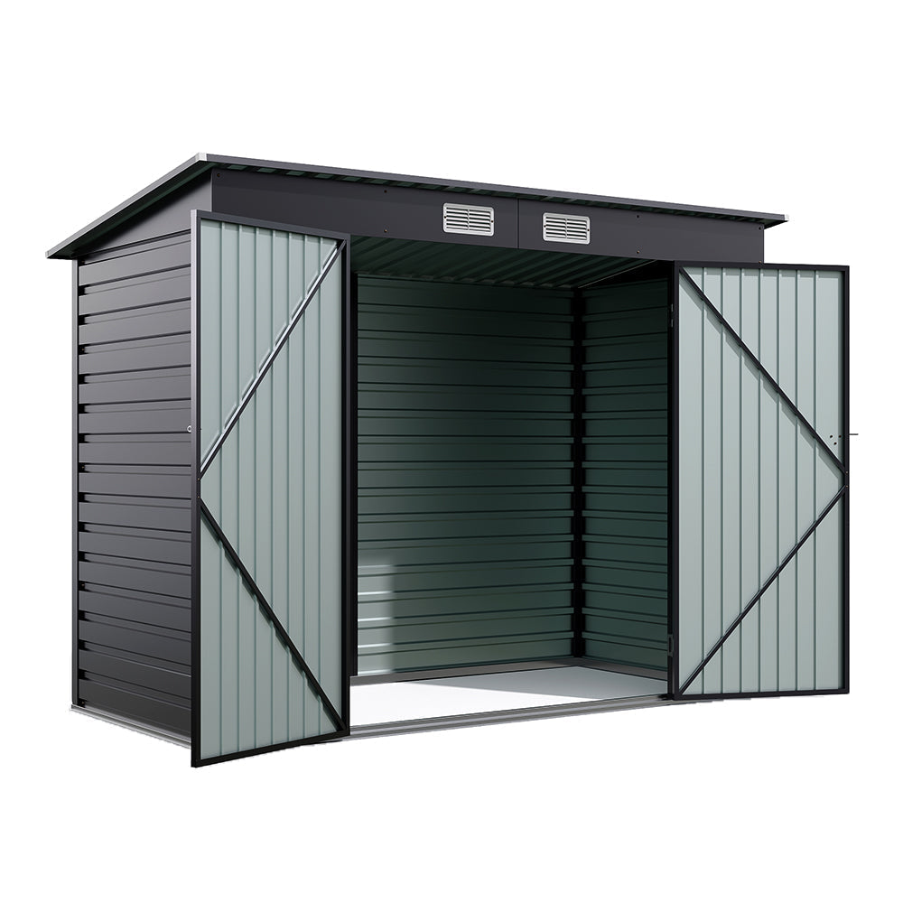 8x4ft Galvanized Steel Tool Storage Shed with Dual Doors