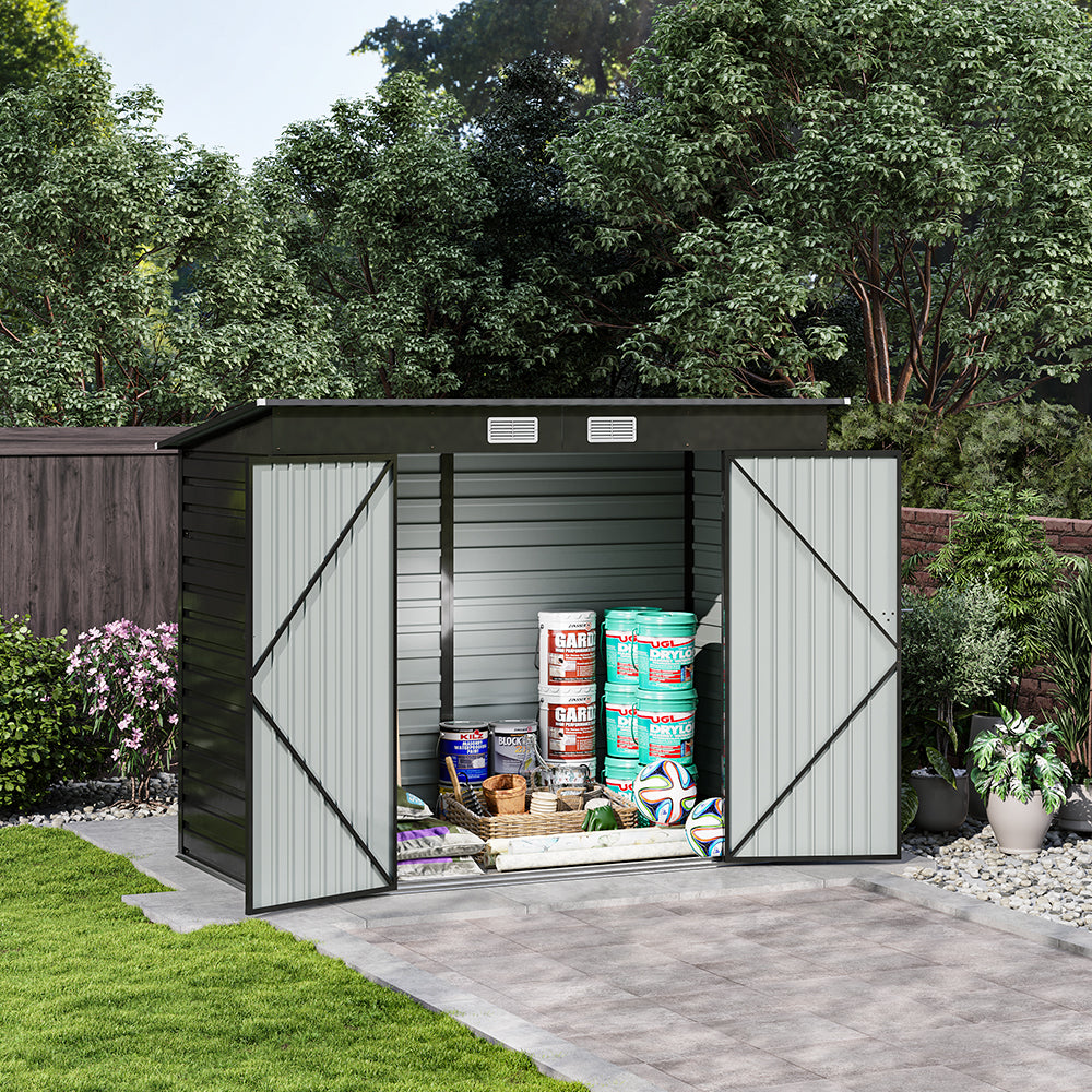 8x4ft Galvanized Steel Tool Storage Shed with Dual Doors