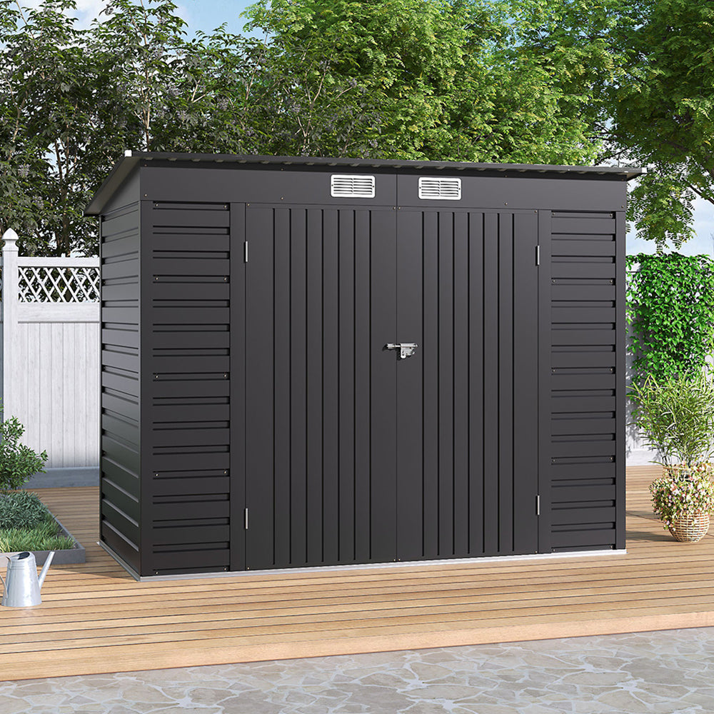 8x4ft Galvanized Steel Tool Storage Shed with Dual Doors