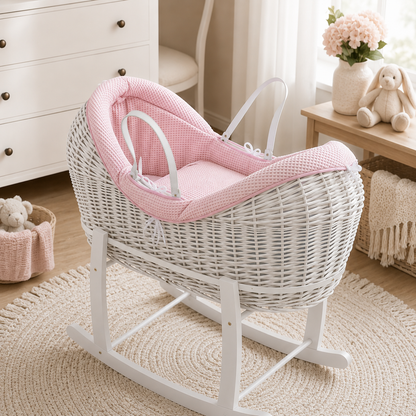 NurtureNest Wicker Deluxe Pod Baby Moses Basket With Stand - Cozy Traditional Wicker Bed For Newborn Safety