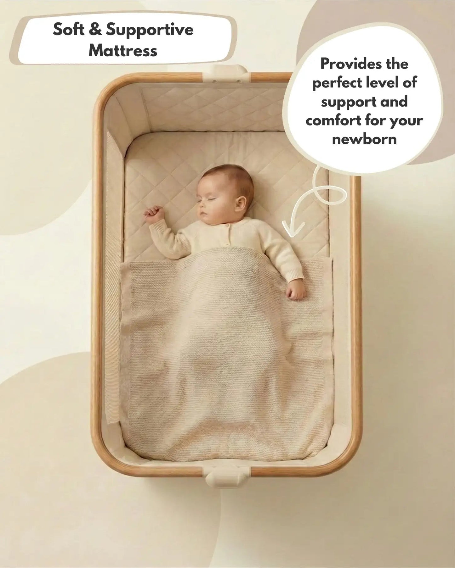 Sona Next To Me Crib Beige - Safe And Comforting Bedside Co Sleeping Crib For Newborns