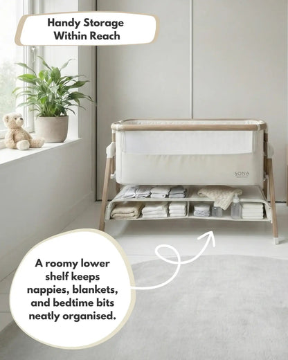 Sona Next To Me Crib Beige - Safe And Comforting Bedside Co Sleeping Crib For Newborns