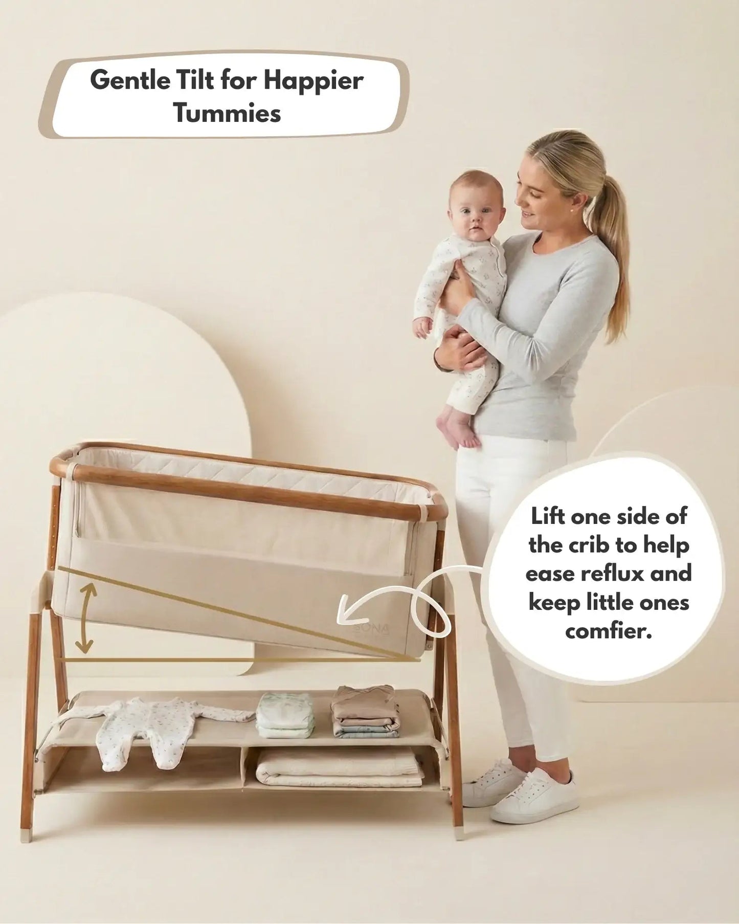 Sona Next To Me Crib Beige - Safe And Comforting Bedside Co Sleeping Crib For Newborns