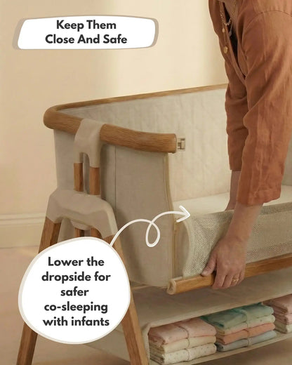Sona Next To Me Crib Beige - Safe And Comforting Bedside Co Sleeping Crib For Newborns