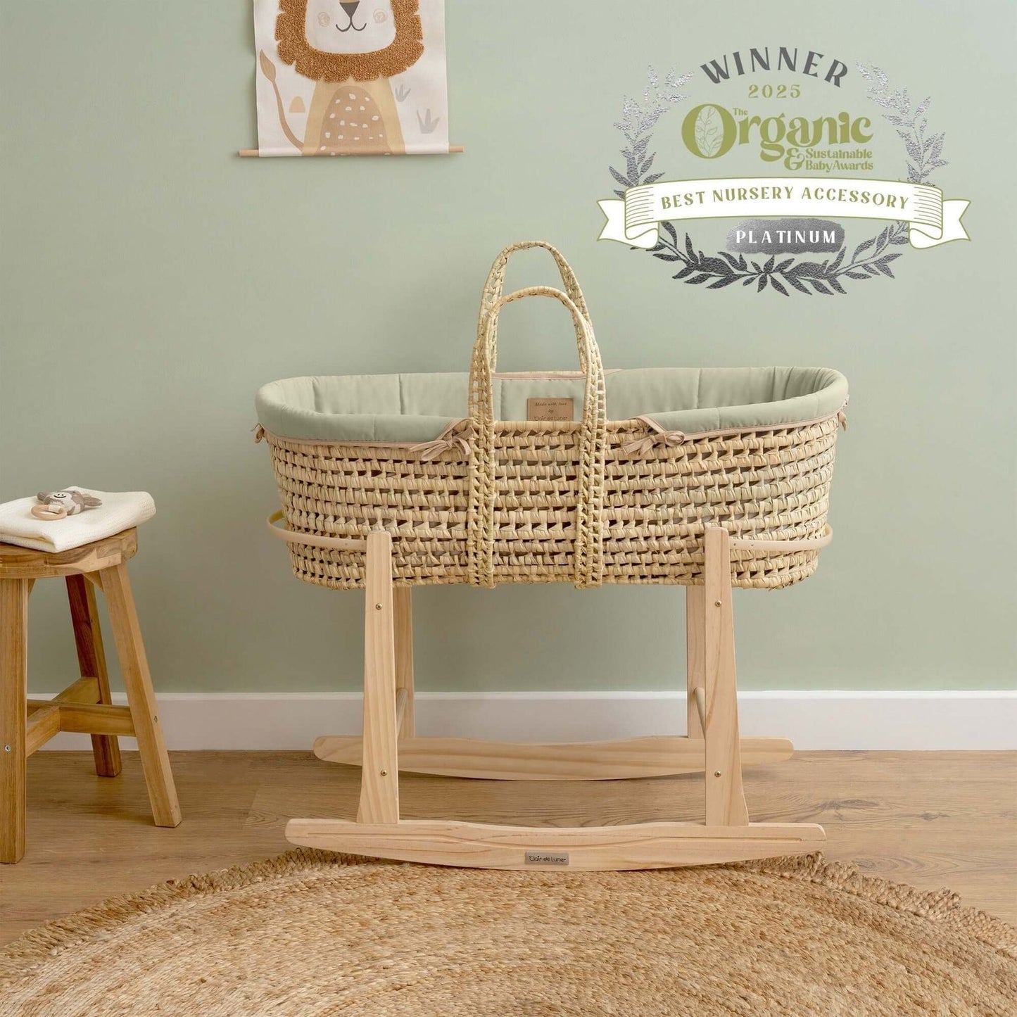 Clair De Lune Organic Palm Moses Basket - Handwoven Palm Leaf With Organic Cotton Lining For Breathable Sleep