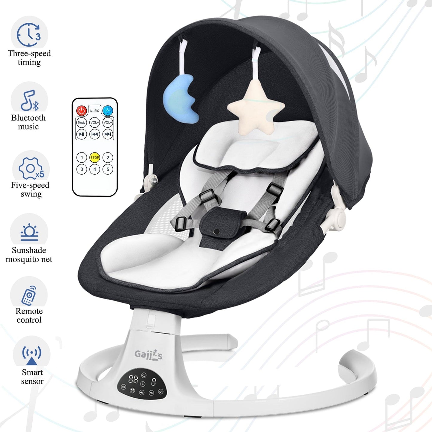 FK Sports Electric Baby Swing Rocker Chair - With Bluetooth Music And Remote Control For Soothing