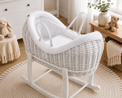 NurtureNest Wicker Deluxe Pod Baby Moses Basket With Stand - Cozy Traditional Wicker Bed For Newborn Safety